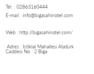 ahin Otel Biga iletiim bilgileri